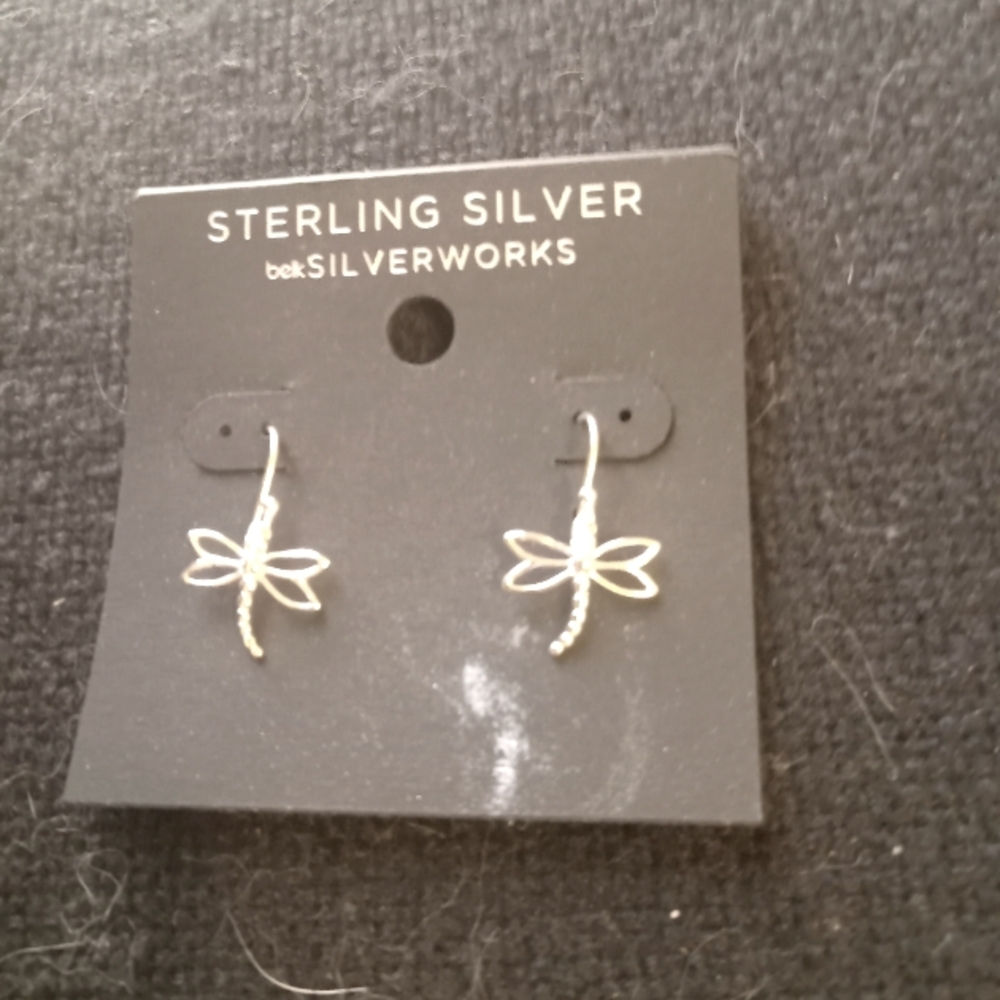 Betsey Johnson Silver Dragonfly Earrings